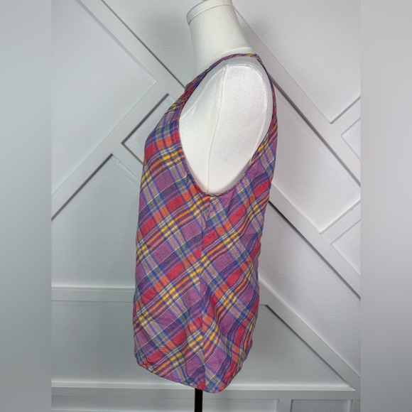 J. Crew Amber 100% Linen Tank Top In Sunset Plaid Size Medium - Picture 4 of 11